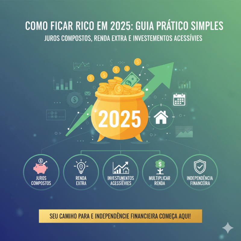 Descubra como ficar rico de forma simples no Brasil com juros compostos, renda extra e investimentos acessíveis. Guia prático para independência financeira em 2025.
